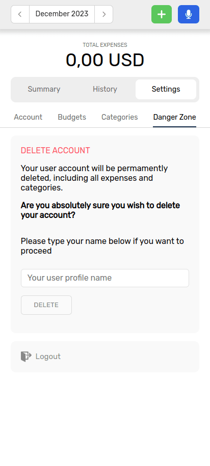 Delete Account View